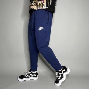Vintage Y2K Nike Sweatpants Mens L Navy Blue Cotton Joggers White Swoosh